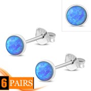 Synthetic Azure Opal Round Sterling Silver Stud Earrings, e440st